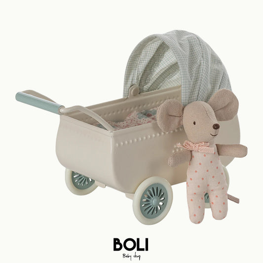 Pram with baby mouse Mint