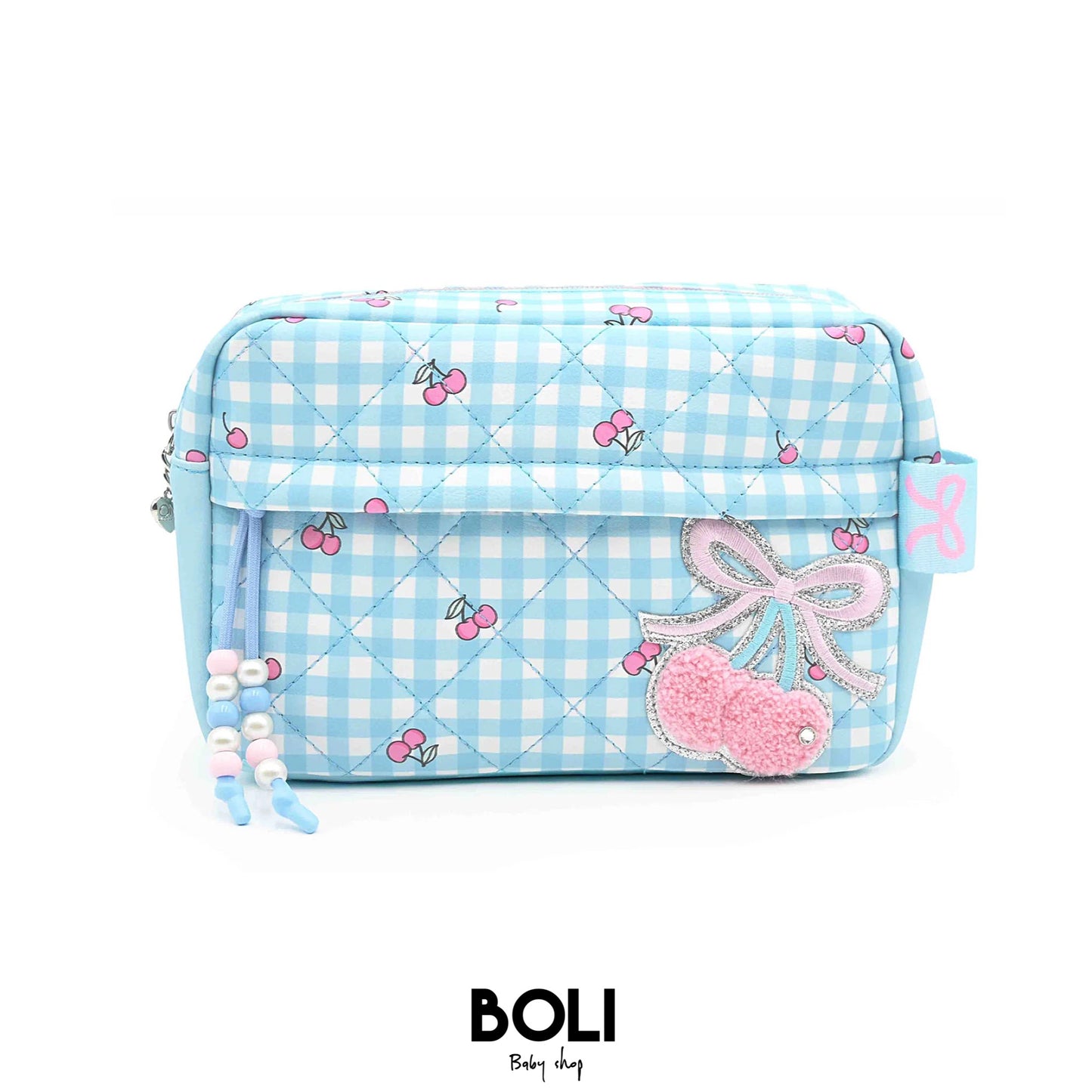 Cherry Gingham Quilted Pouch