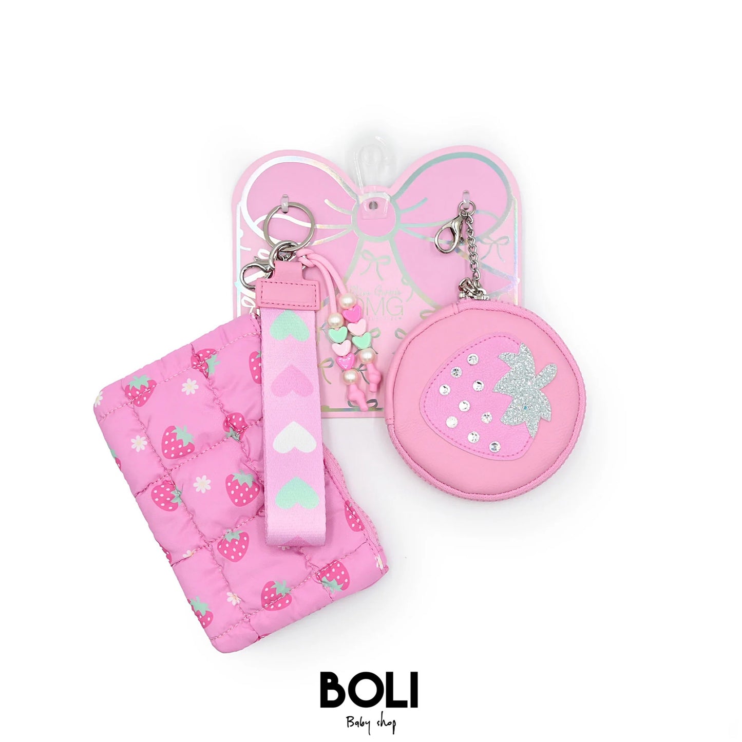 Quilted Scrunchies Strawberry 3 Piece Coin Purse Keychain Set