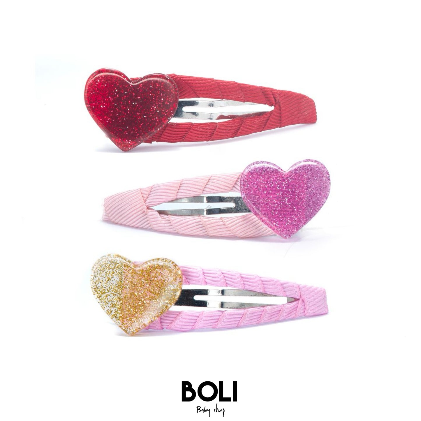 Hearts Glitter Snap Clips Set