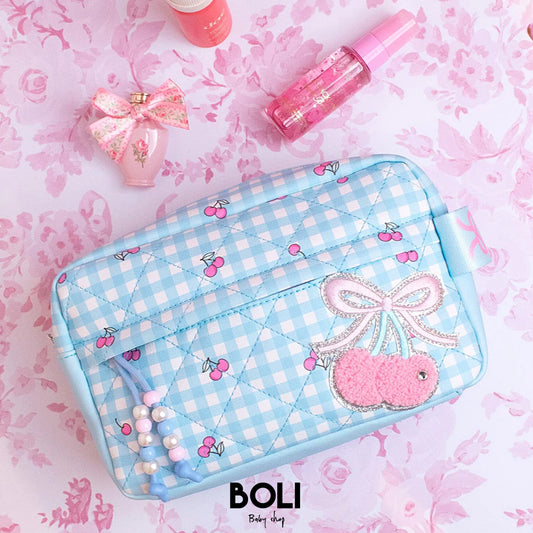 Cherry Gingham Quilted Pouch