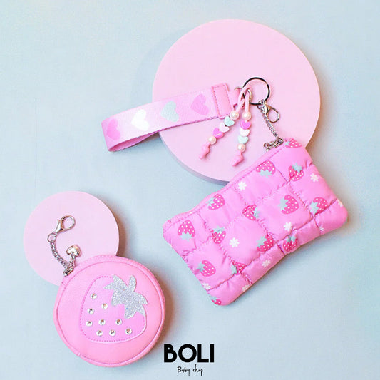 Quilted Scrunchies Strawberry 3 Piece Coin Purse Keychain Set