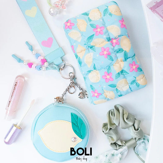 Quilted Scrunchies Lemon 3 Piece Coin Purse Keychain Set