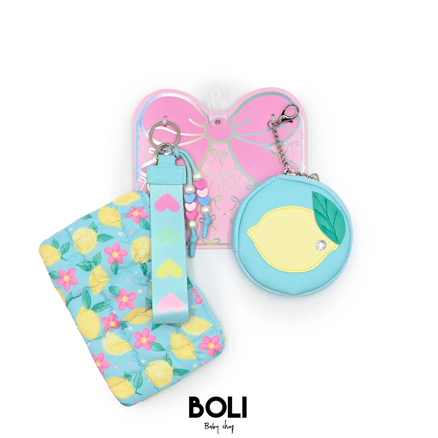 Quilted Scrunchies Lemon 3 Piece Coin Purse Keychain Set