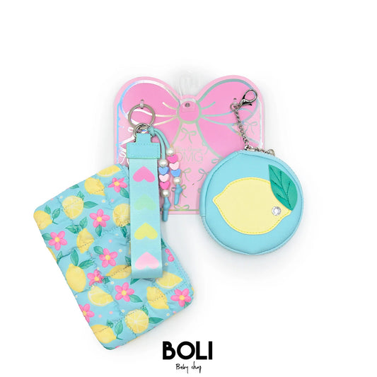 Quilted Scrunchies Lemon 3 Piece Coin Purse Keychain Set