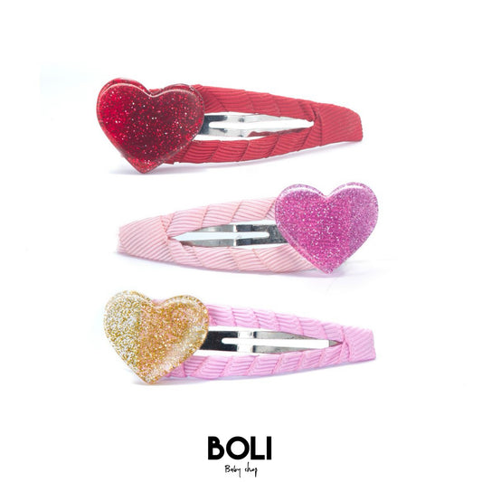 Hearts Glitter Snap Clips Set