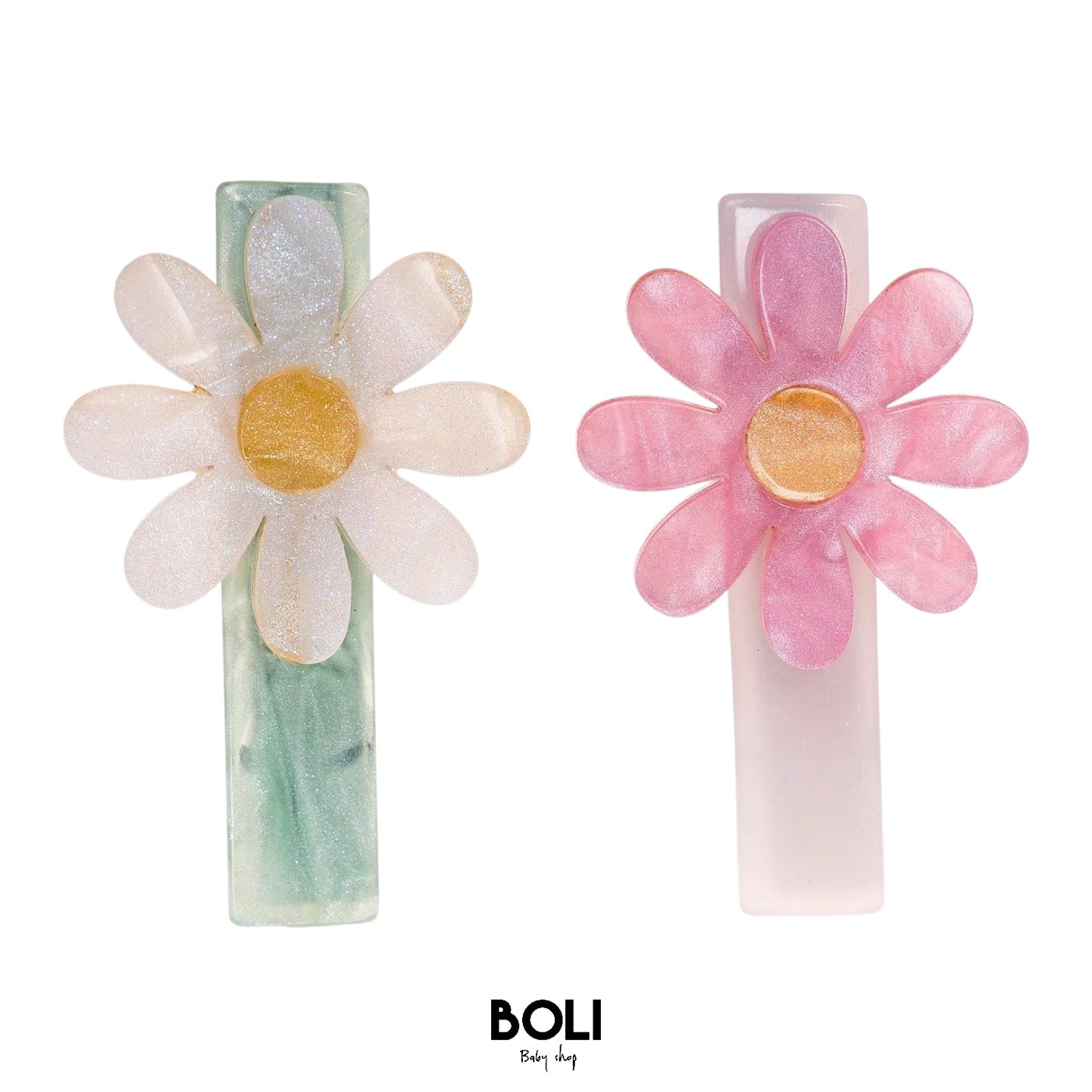 Daisy Pink & White Pearl Hair Clips