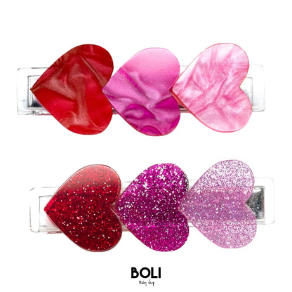 Hearts Glitter Pearlized Red Shades Hair Clips
