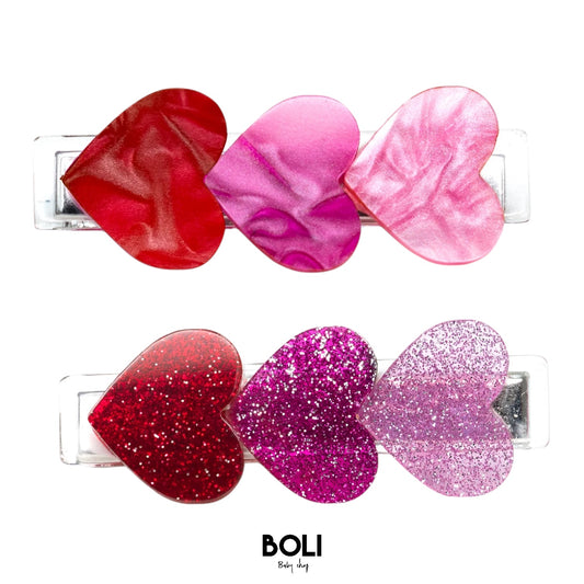 Hearts Glitter Pearlized Red Shades Hair Clips