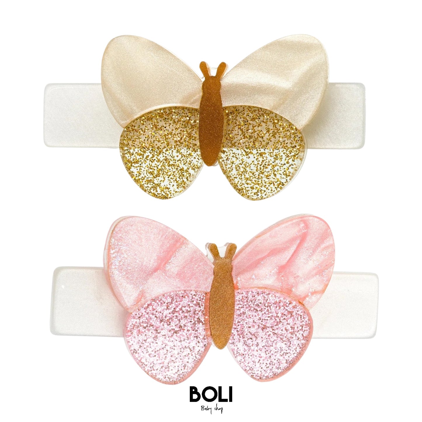 Butterflies Shimmer Gold & Pink Hair Clips