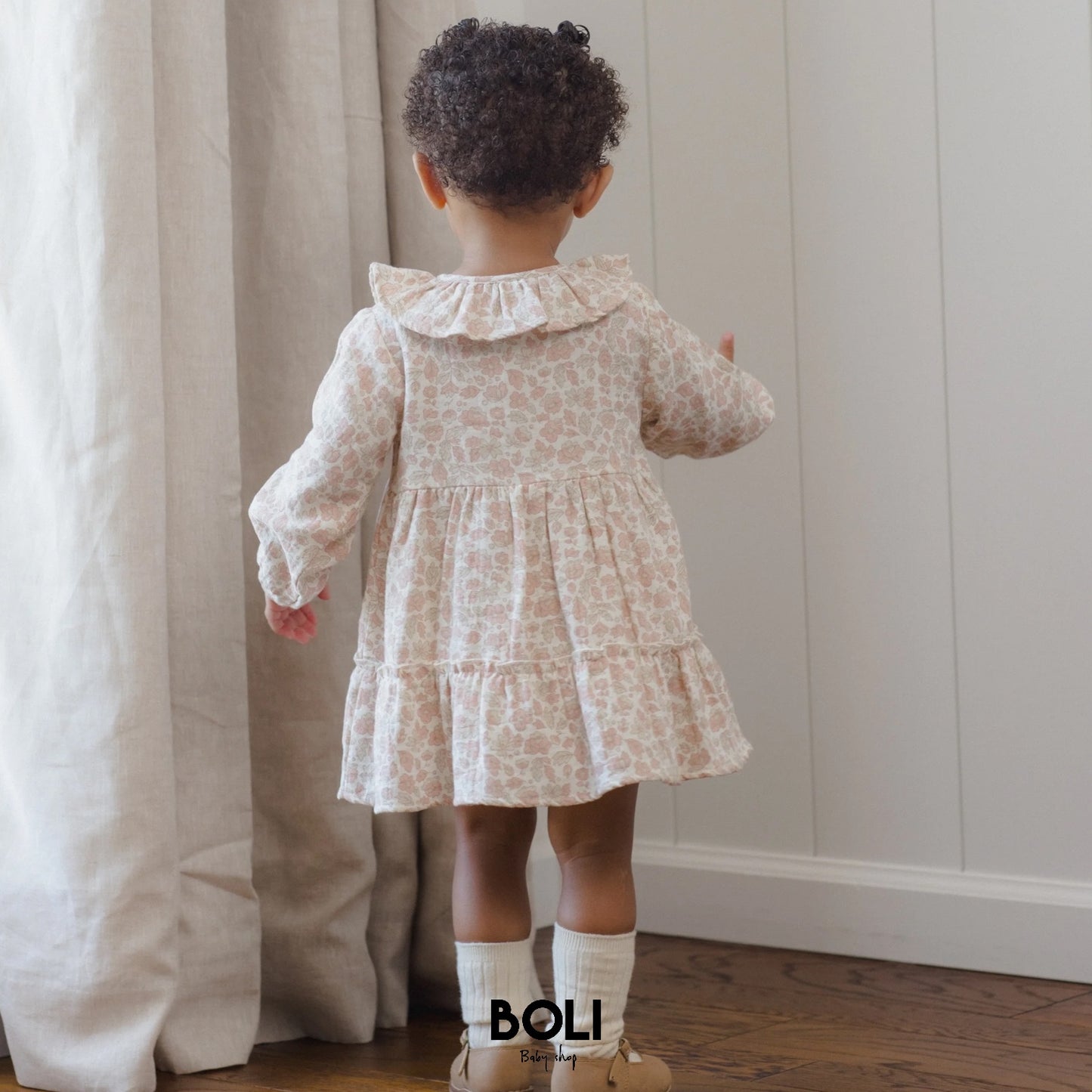Ruffle Collar Button Dress Pink Blossom