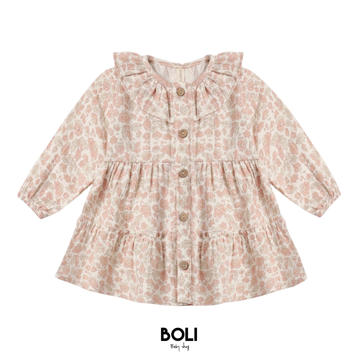 Ruffle Collar Button Dress Pink Blossom