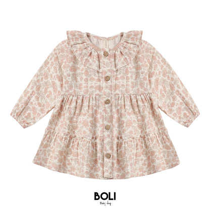 Ruffle Collar Button Dress Pink Blossom