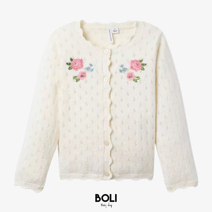 Embroidered Floral Pointelle Cardigan