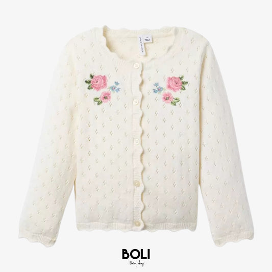 Embroidered Floral Pointelle Cardigan