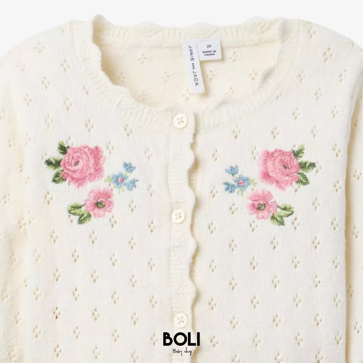 Embroidered Floral Pointelle Cardigan