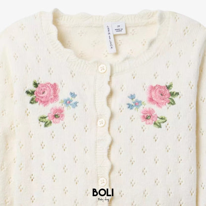 Embroidered Floral Pointelle Cardigan