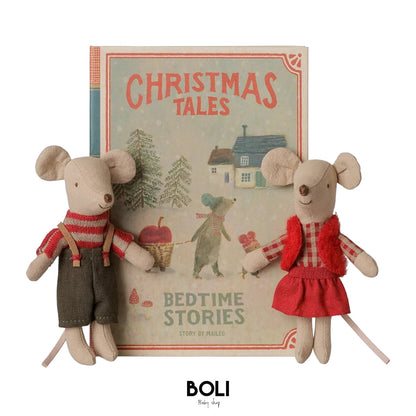 Christmas twin mice, Little sister and brother in book