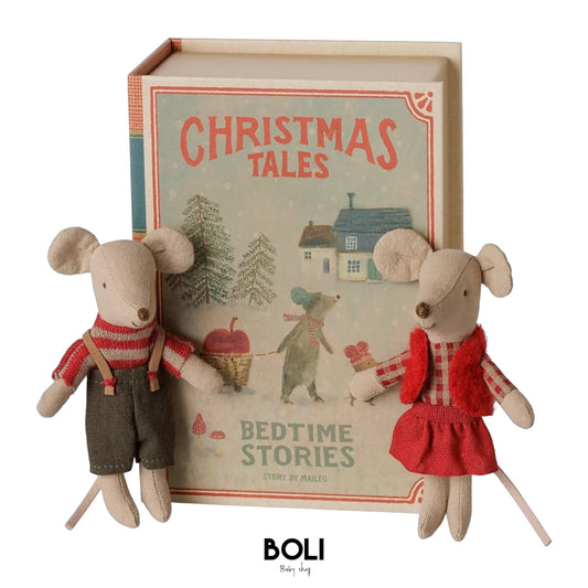 Christmas twin mice, Little sister and brother in book